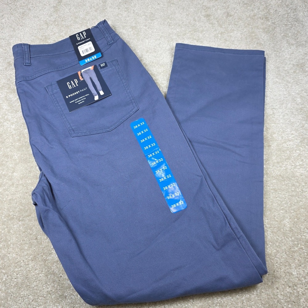 Gap 5 Pocket Pant Men 38x32 Blue Indigo Slim Fit Super Soft Stretch Twill NEW